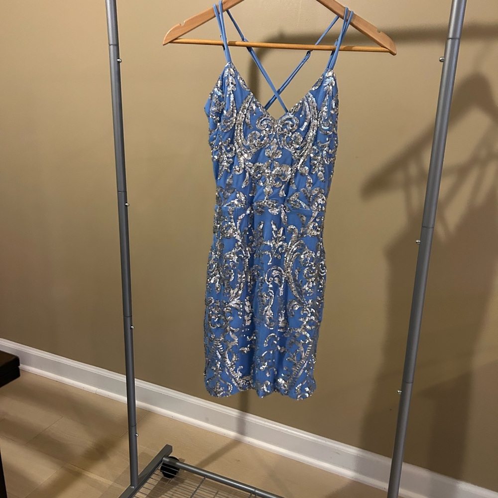 Windsor Blue Dress with Silver Detailing